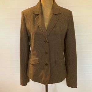 Eddie Bauer fitted blazer, brown and tan check, casual dress